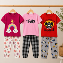 Rainbow, Tears & Superhero Girls T-Shirt & Trouser Set – Pack of 3
