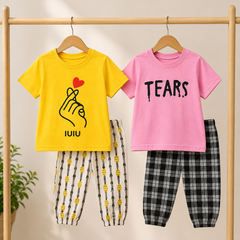Yellow Heart & Pink Plaid Pajama Set Pack of 2 Girls
