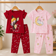 Red Deer & Pink Moon Print Pajama Set Pack of 2