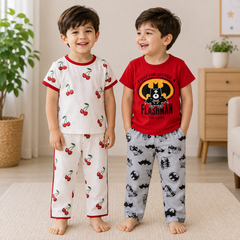 Cherry Print & Superhero Print Pajama Set Pack of 2