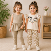 Cotton Sleeveless & Giraffe Print Night Suit Set Pack of 2