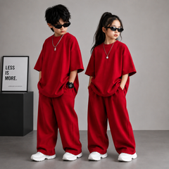 Red Kids Baggy Co-Ord Set – Premium Casual Wear for Boys (1-10 Years)
