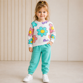 colourfull daisy flowers printed kids suit for winter