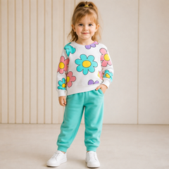 colourfull daisy flowers printed kids suit for winter