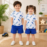 BLUE MINI LEAF KIDS SHORT SLEEVE KIDS WEAR