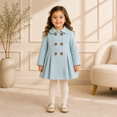 Mint Blue Wastern Style Button Kids Fleece Coat