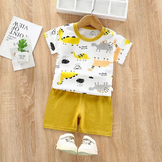 YELLOW GREY DINOSAUR PRINTED SHORT SLEEVE KIDS WEAR Shopcify