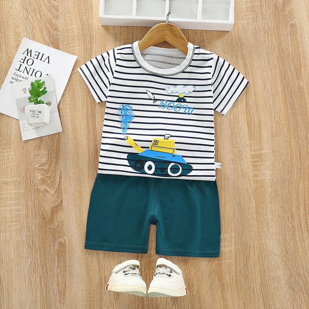 YELLOW & BLUE TANK PRINTED SHORT SLEEVE KIDS WEAR Shopcify