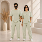 Sage Green Drop-Shoulder T-Shirt with Center Logo Unisex