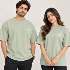 Sage Green Drop-Shoulder T-Shirt with Side Logo Unisex