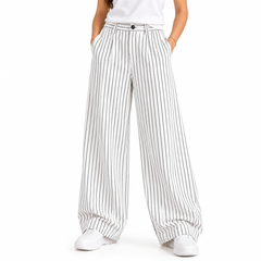 White & Black Striped 4-Pocket Baggy Pants – Female