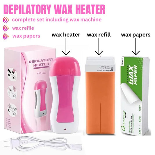Depilatory Roll On Wax | 3 in 1 | Refill Machine With Roller Wax And Wax Papers