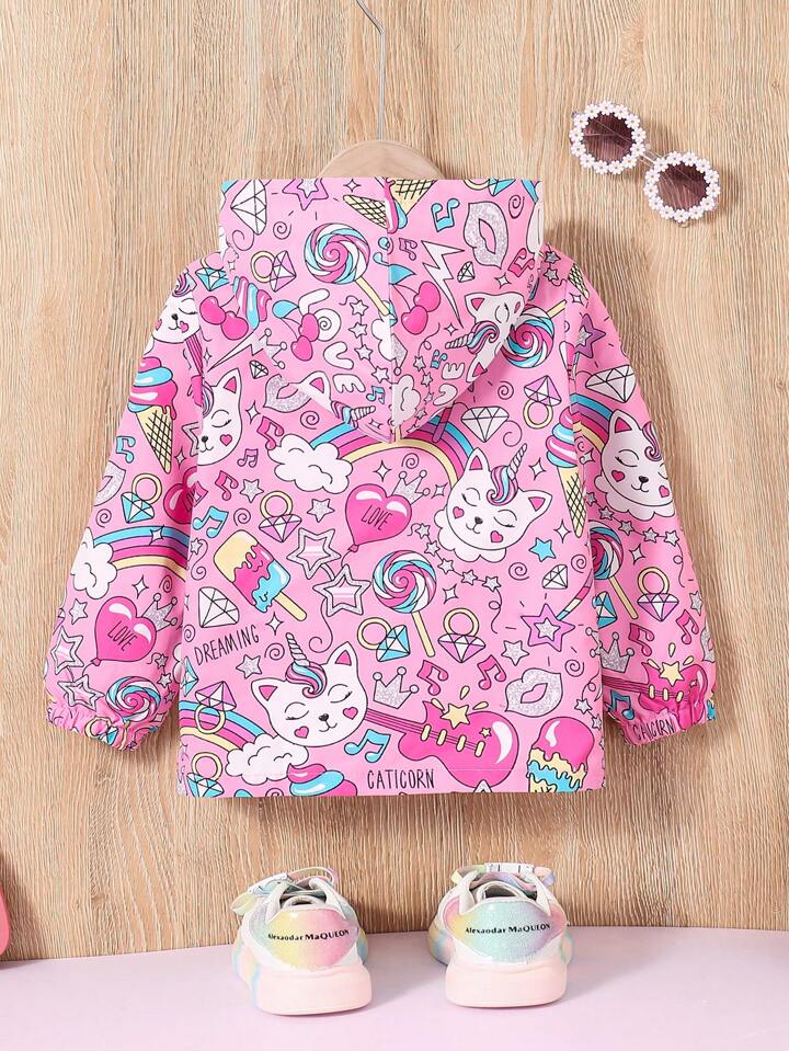 Baby girl pink printed style zip-up hoodie - #Z-0097