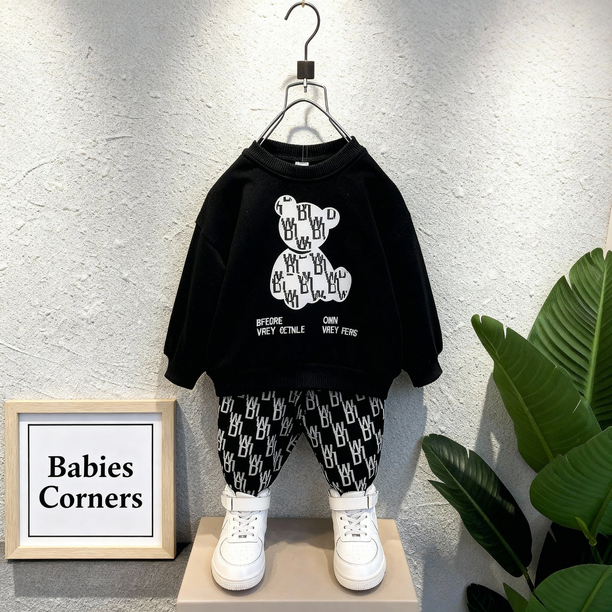 BLACK TEDDY BEAR KIDS WINTER PANEL TRACKSUIT