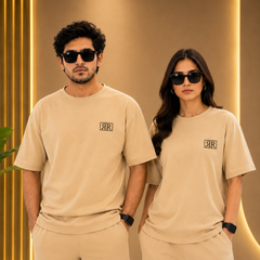 Desert Sand Drop-Shoulder T-Shirt with Side Logo Unisex