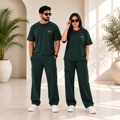 Forest Green Drop-Shoulder T-Shirt with Side Logo Unisex