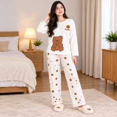 Brown Cookie Print Night Dress For Women