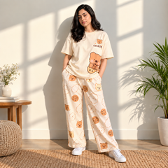 Teddy Bear & Cookie Printed  Night Dress For Women