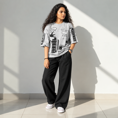 Black & Gray Rain Printed  Night Dress For Women