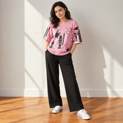Pink & Black rainy Printed  Night Dress For Women