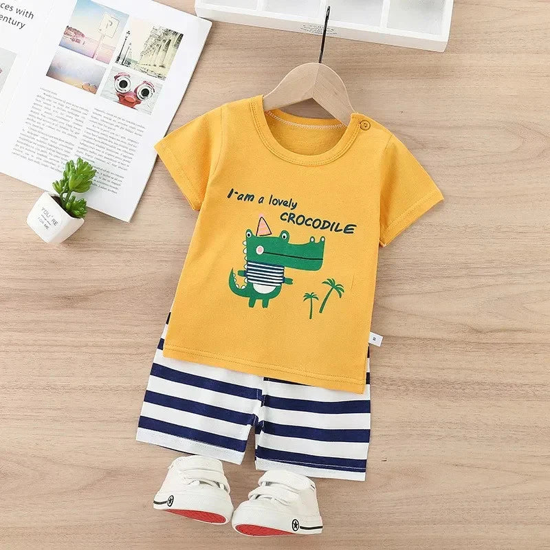 Lovely Crocodile Printed Short Sleeve Kids Wear