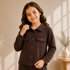 CHOCLATE BROWN  FULL SLEEVES SHIRT DOUBLE POKET KIDS WEAR