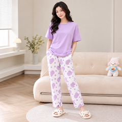 Purple And White Print Night Dress For Women