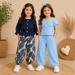Brown Floral & Grey Wide Leg Outfit (Pack of 2)
