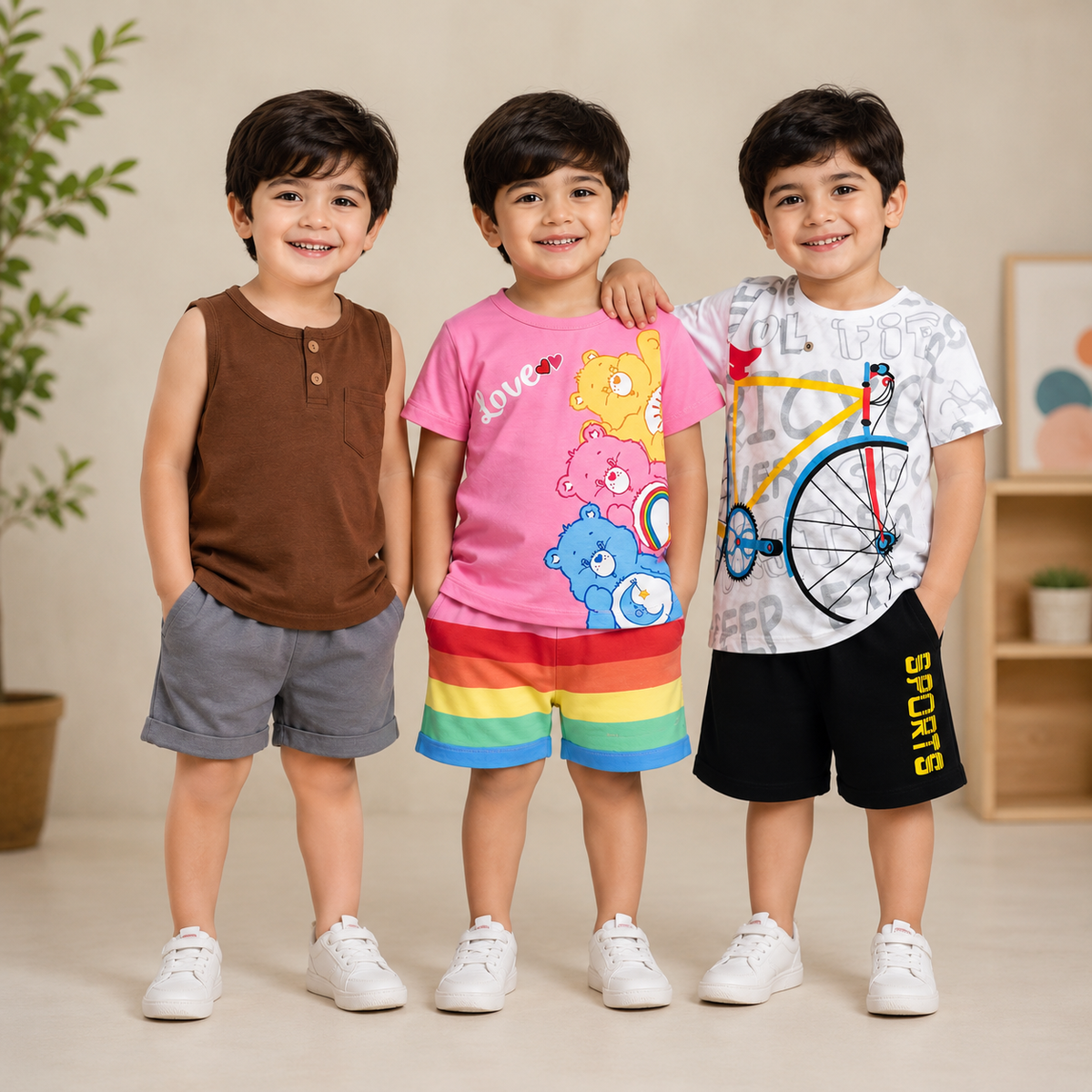 Sleeveless Cotton Tank Top & Boys Care Bears Printed & Boys Bicycle Graphic