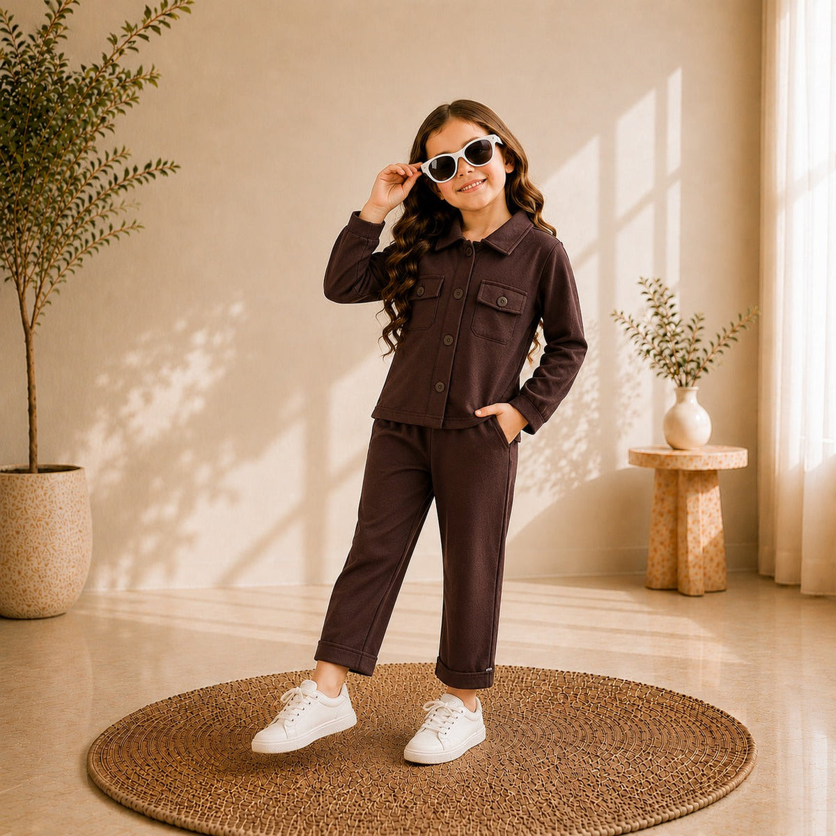CHOCLATE BROWN  FULL SLEEVES SHIRT DOUBLE POKET KIDS WEAR