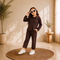 CHOCLATE BROWN  FULL SLEEVES SHIRT DOUBLE POKET KIDS WEAR