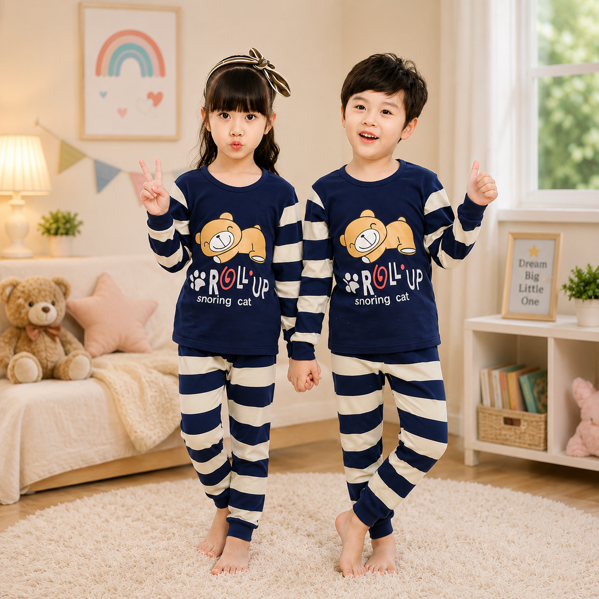 BLUE ROLL UP PRINTED KIDS WEAR