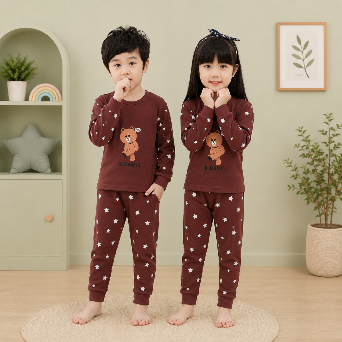 BROWN STAR PRINTED KIDS WEAR