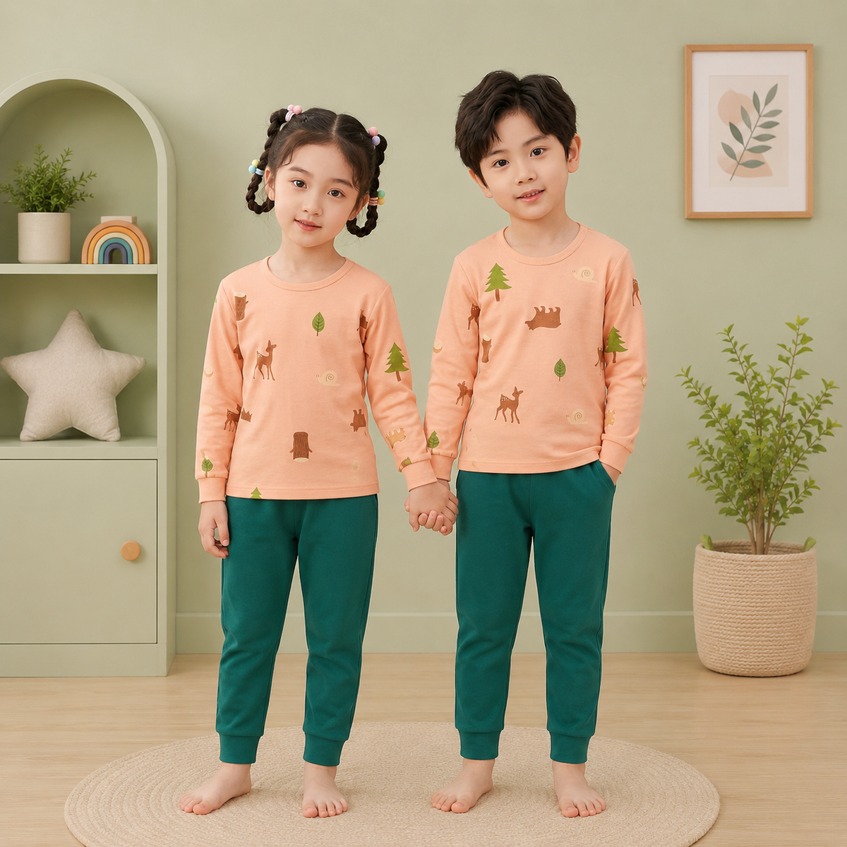 BEAR AND TREE PRINTED KIDS WEAR