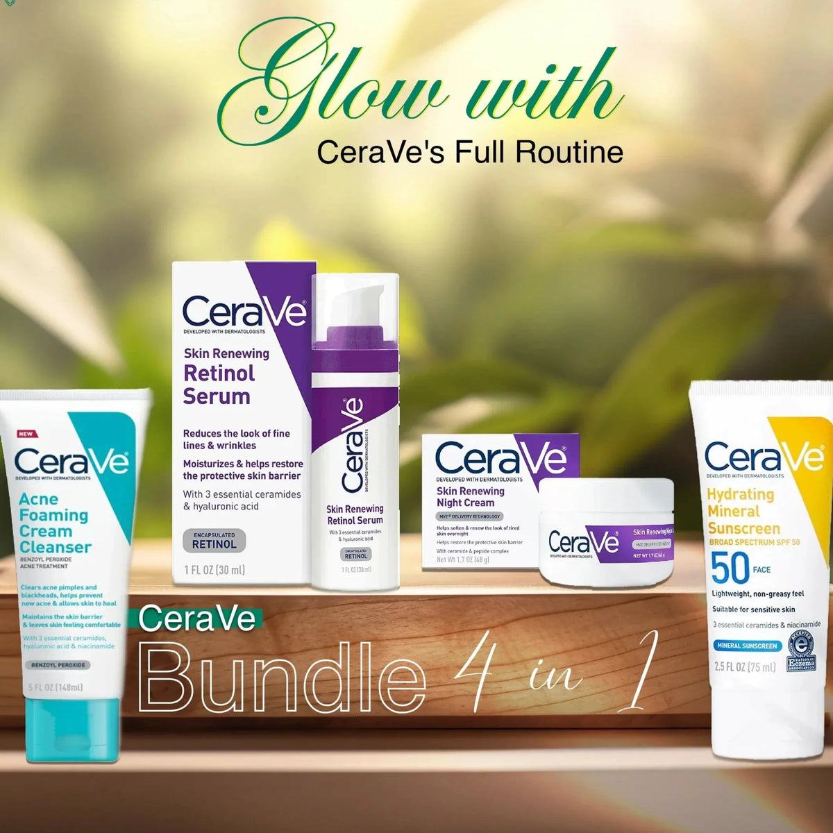 CERAVE 4-in-1 Skincare Kit | Cleanser, Night Cream, Retinol Serum & Sunscreen Shopcify