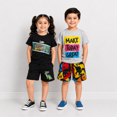 Grey Make Today Great + Black Dino  Short Set  (Pack of 2)