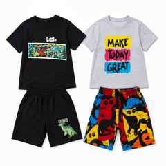 Grey Make Today Great + Black Dino  Short Set  (Pack of 2)