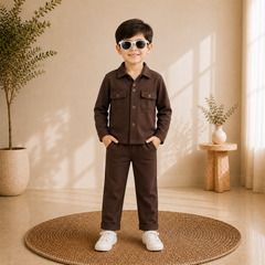 CHOCLATE BROWN  FULL SLEEVES SHIRT DOUBLE POKET KIDS WEAR