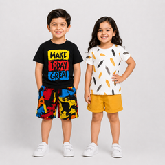 Black Make Today Great+Yellow Mini Leaf  Short Set (Pack of 2)