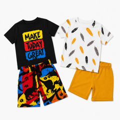 Black Make Today Great+Yellow Mini Leaf  Short Set (Pack of 2)