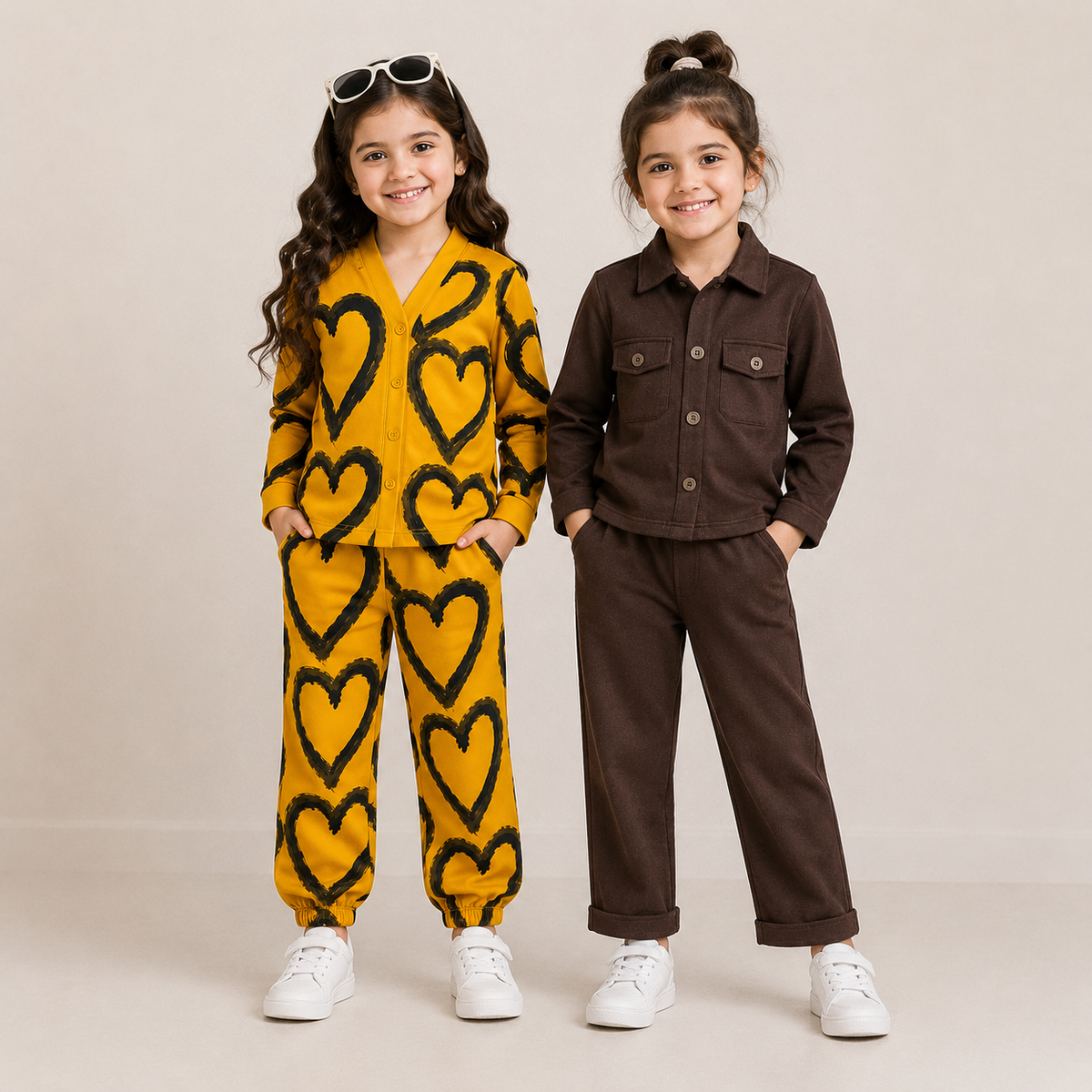 Brown Full slvess Bouble Poket + V Neck Yellow Heart  (Pack of 2)