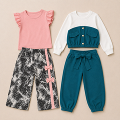 ZInk Blush Belle Poket + Pink  shirt with riboon style pajama  (Pack of 2)