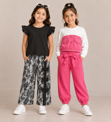 PInk Blush Belle Poket + Black shirt with riboon style pajama  (Pack of 2)
