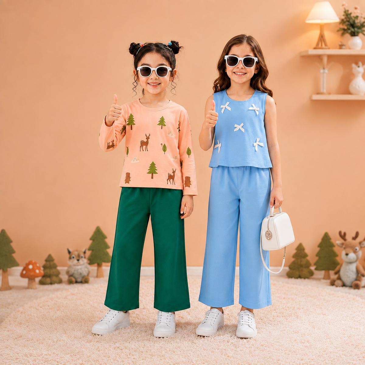 Sky blue Riboon Set + Peach Bear And Tree (Pack of 2)