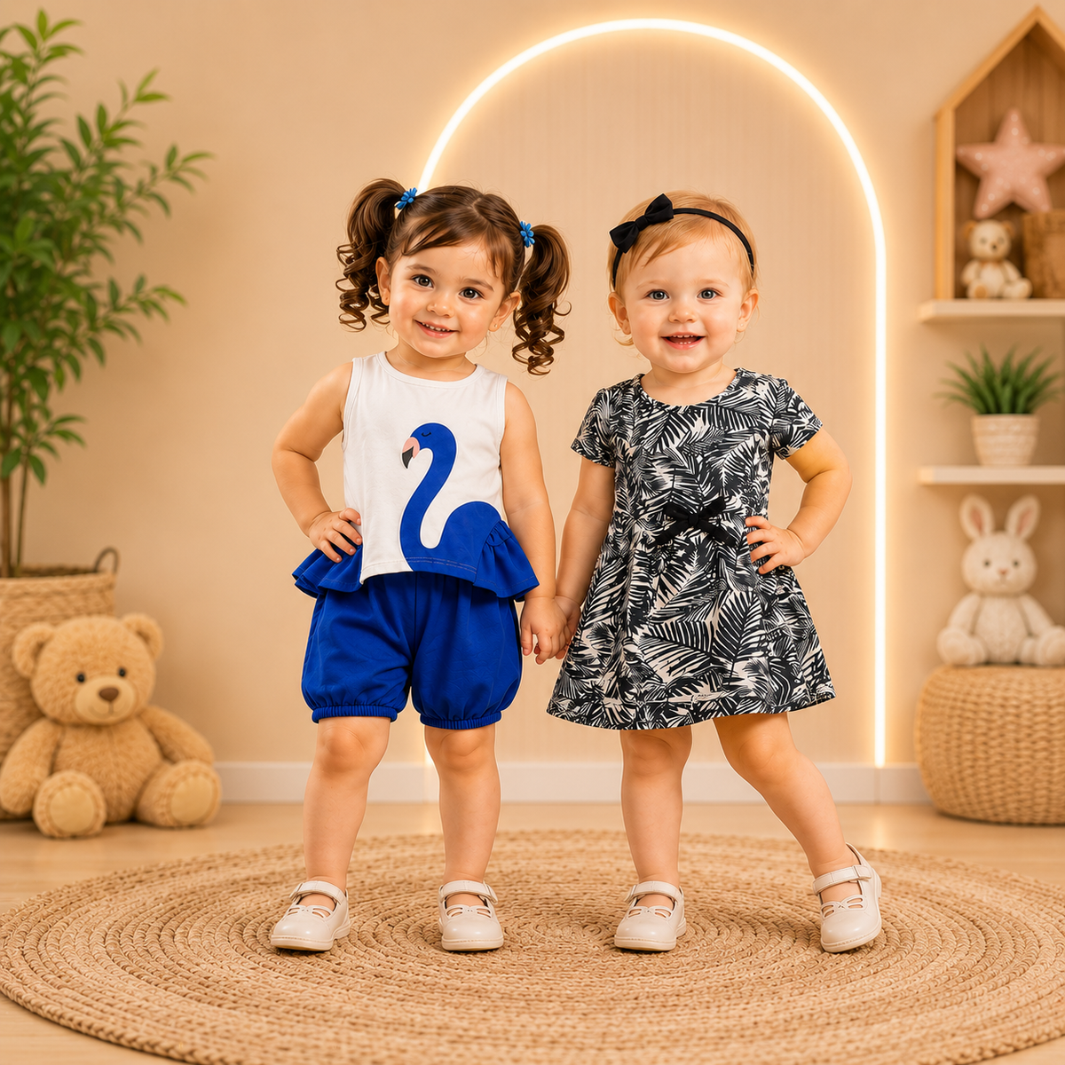 Blue Blushing Duck + Black & White Frock Short Set (Pack of 2)
