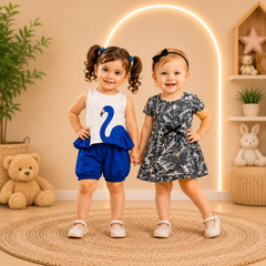 Blue Blushing Duck + Black & White Frock Short Set (Pack of 2)