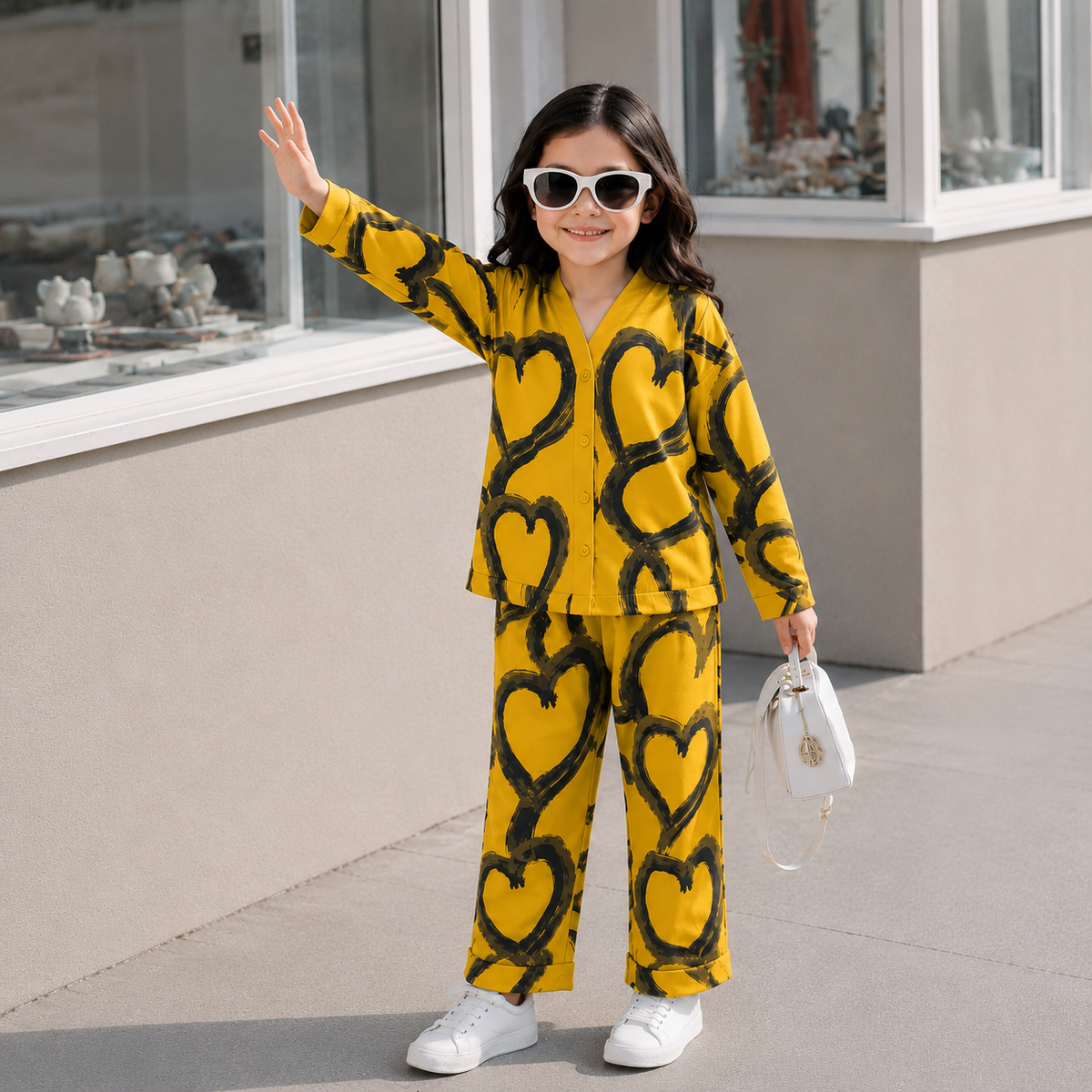 V NECK YELLOW HEART SHIRT KIDS WEAR