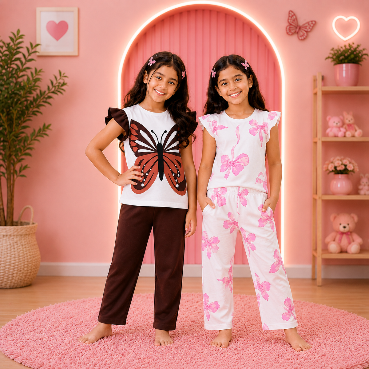Brown  Magic Butterfly  + Pink Pookie Riboon Set (Pack of 2)