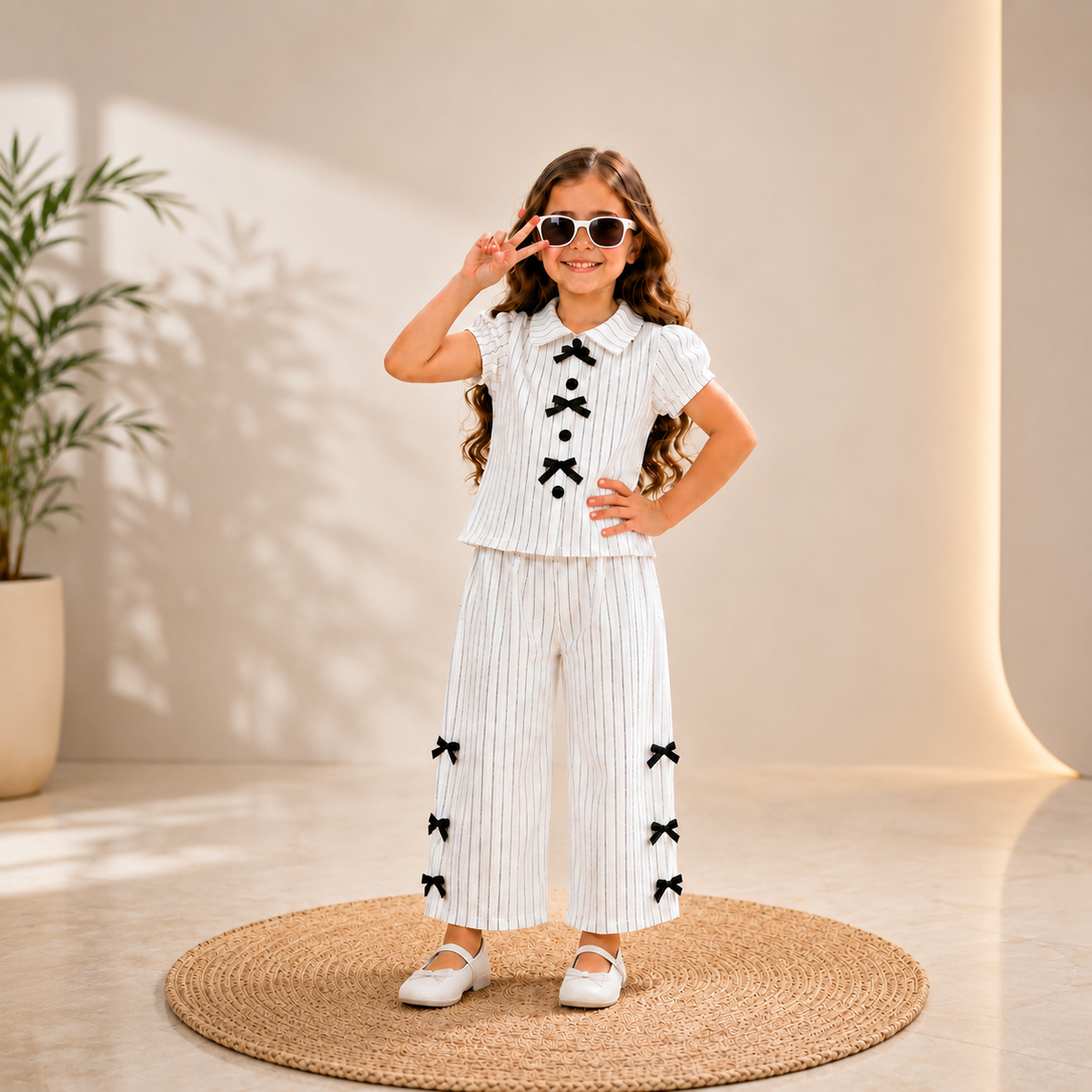 White Snow Ribbon Charm printed kids short sleeves
