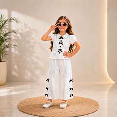 White Snow Ribbon Charm printed kids short sleeves